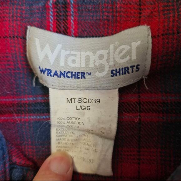 Wrangler Shirt Men's Size Large Flannel Western Pearl Snap Red Plaid Cowboy GUC - Picture 3 of 6